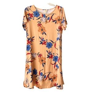 Mustard yellow floral scoop neck tshirt dress size L